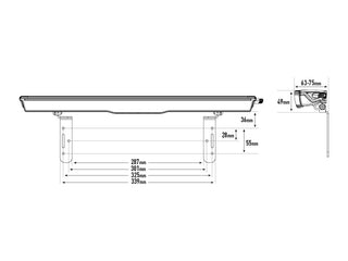 Technical drawing of a rectangular object with dimensions on a white background