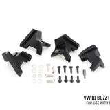 Set of black plastic components and screws on a white background with text indicating compatibility for VW ID Buzz.