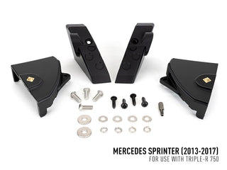 Black mechanical components and hardware for Mercedes Sprinter vehicles on a white background