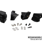 Set of black car accessories with screws and washers on a white background, labeled for Nissan Navara.