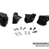 Set of black car accessories with screws and washers on a white background, labeled for Nissan Navara.