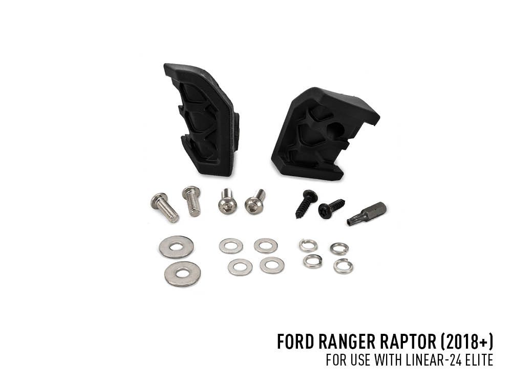 Black car bumper parts with screws and washers on a white background, labeled for Ford Ranger Raptor.