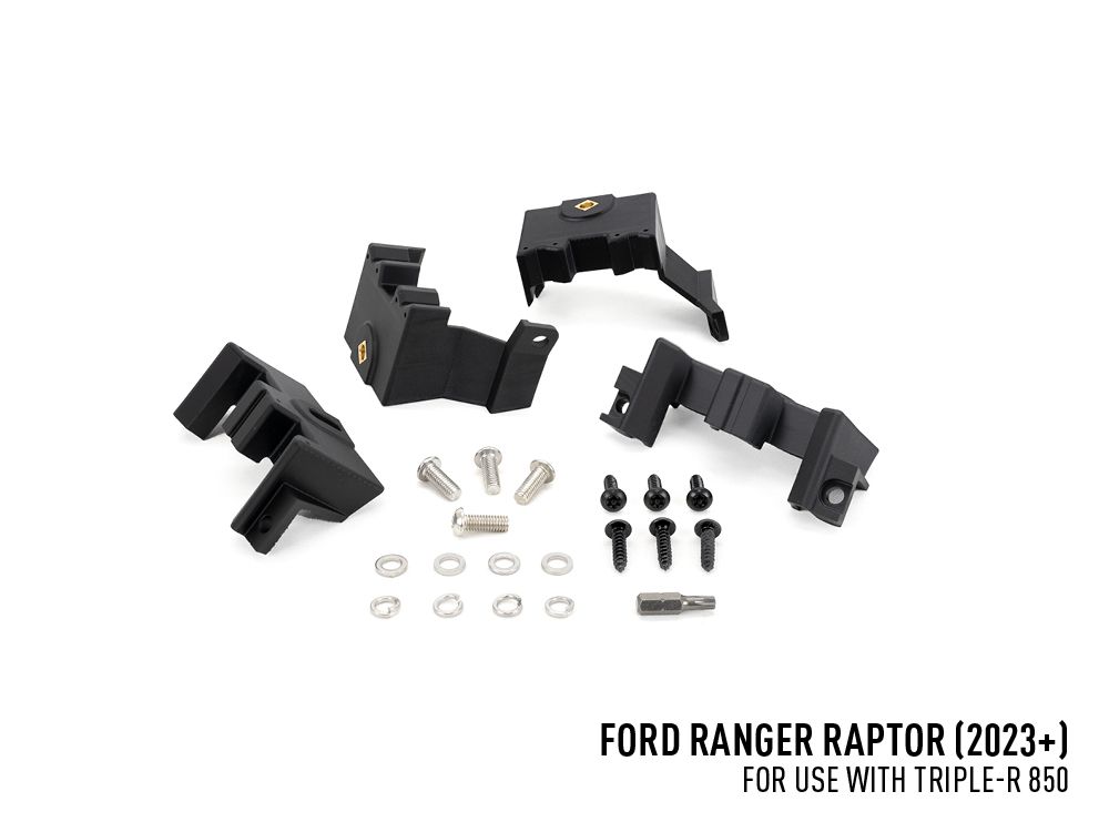 Set of black mechanical components with hardware on a white background, labeled for Ford Ranger Raptor.
