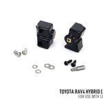 Two black mechanical components with screws and washers on a white background, labeled for Toyota RAV4 Hybrid.