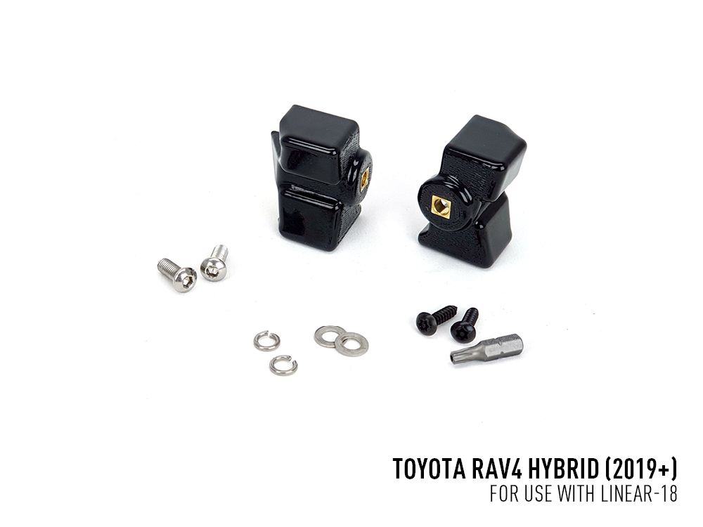 Two black mechanical components with screws and washers on a white background, labeled for Toyota RAV4 Hybrid.