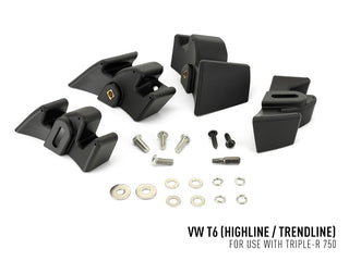 Black car roof rack components with screws and washers on a white background