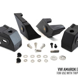Set of black mechanical components with hardware on a white background, labeled for VW Amarok (2023+).