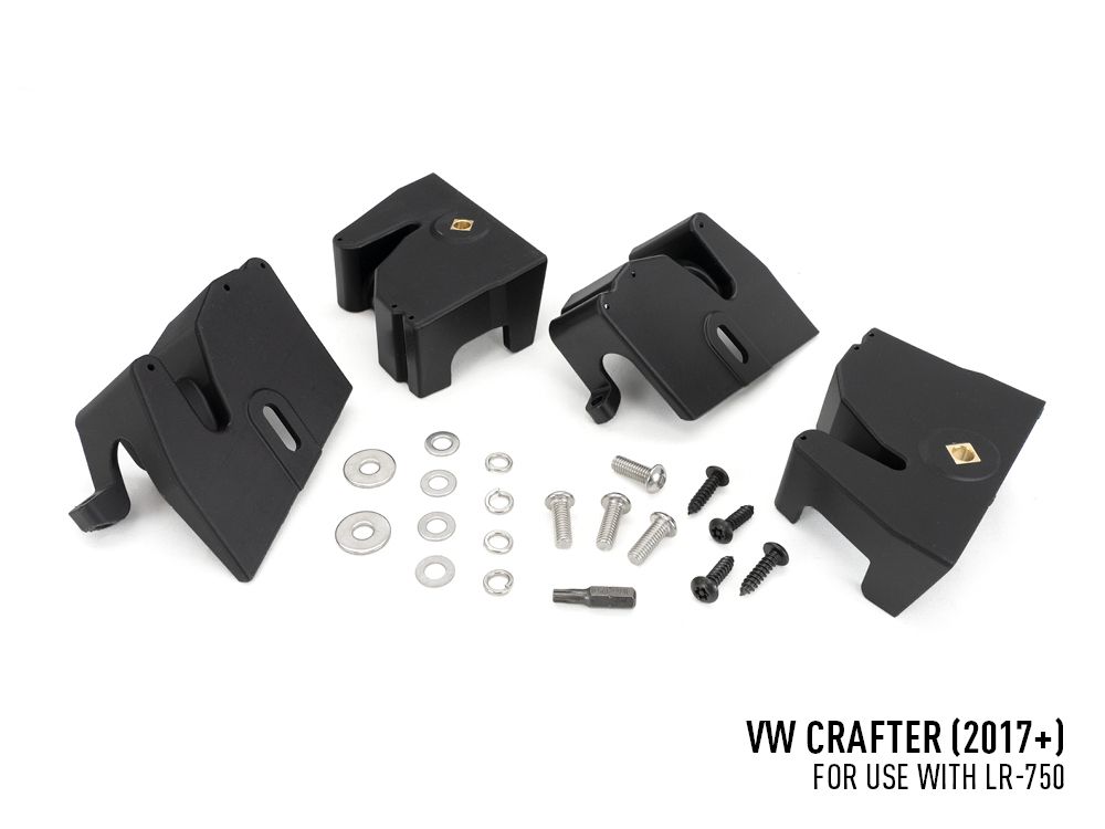 Set of black mechanical components and hardware on a white background with 'VW Crafter (2017+)' text.