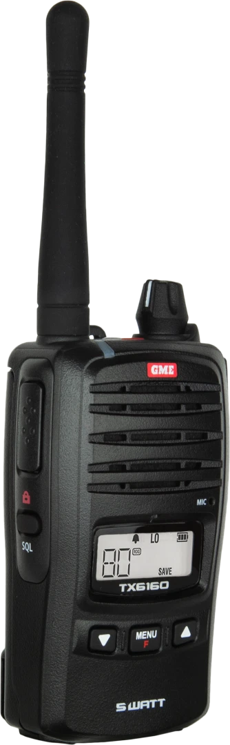 GME TX6160TP 5W IP67 UHF CB Handheld Radio - Twin Pack – front three-quarter view
