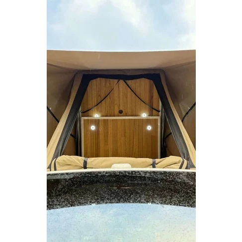 Headspace Roof Conversion HiAce with wooden ceiling and lights