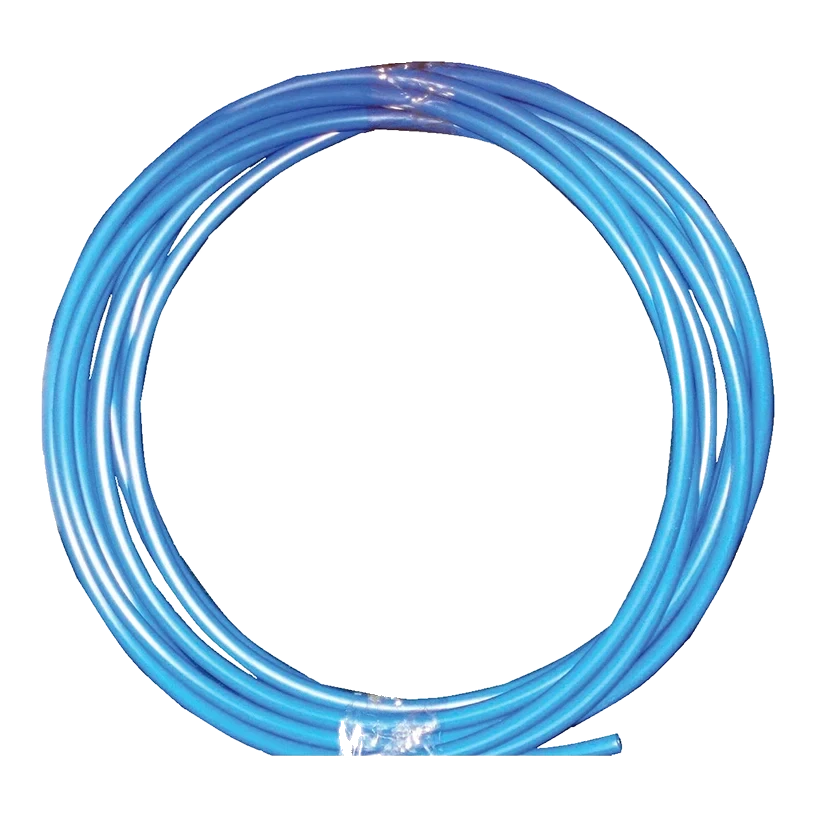 Coiled blue tube on a white background