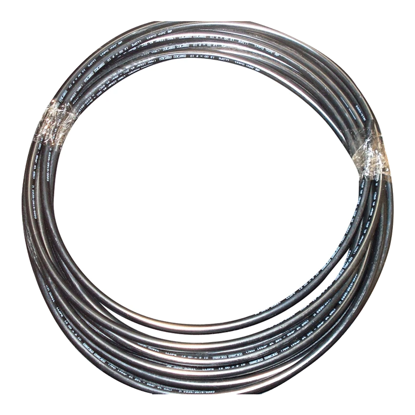 Coiled black cable on a white background