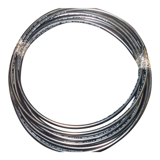 Coiled black cable on a white background