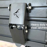 Heavy-duty stainless steel latches on the Bush Company AX27 Clamshell Rooftop Tent