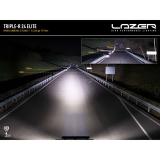 High-performance lighting system on a road with Lazer branding.