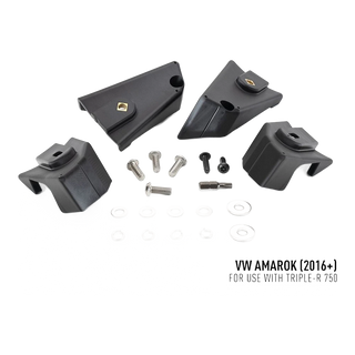 Lazer Lamps VW Amarok V6 (2016-2022) Grille Kit – set of black mechanical components and screws on a white background with 'VW Amarok (2016+) for use with Triple-R 750' text.