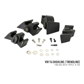 Lazer Lamps VW T6 Highline Grille Kit – black mounting brackets with screws and washers on a white background