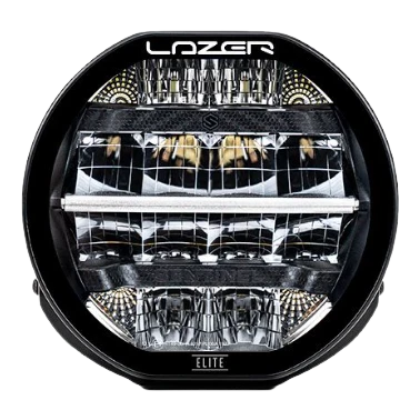 A black 7-inch Lazerlamps Sentinel LED driving light with a clear polycarbonate lens, designed for vehicles or tight mounting setups, featuring advanced LED technology.