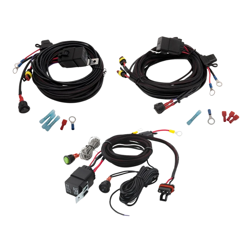 Car wiring harness kit with connectors on a white background