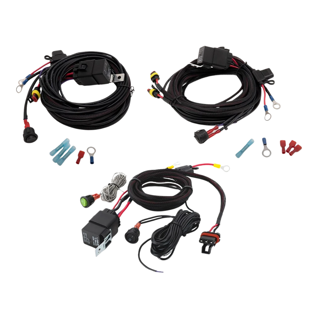 Car wiring harness kit with connectors on a white background