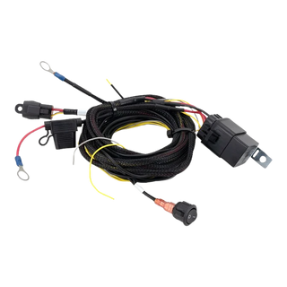 An assortment of Lazerlamps wiring kits including various connectors, cables, a relay, and fuses.