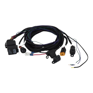 An assortment of Lazerlamps wiring kits including various connectors, cables, a relay, and fuses.