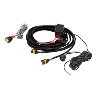 An assortment of Lazerlamps wiring kits including various connectors, cables, a relay, and fuses.