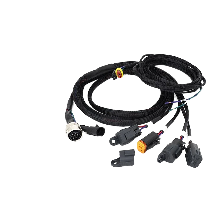 Car wiring harness with connectors on a white background