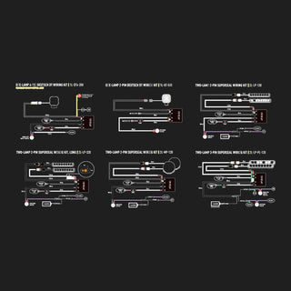 Wiring kit diagrams for automotive or electronic applications.
