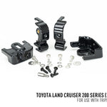 Set of black mechanical components with screws on a white background, labeled for Toyota Land Cruiser 200 Series.