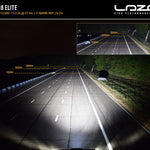 High-performance lighting system demonstration on a dark road with Lazer branding.