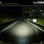 High-performance lighting system demonstration on a dark road with Lazer branding.