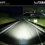 Highway at night with illuminated road and Lazer lighting system branding.