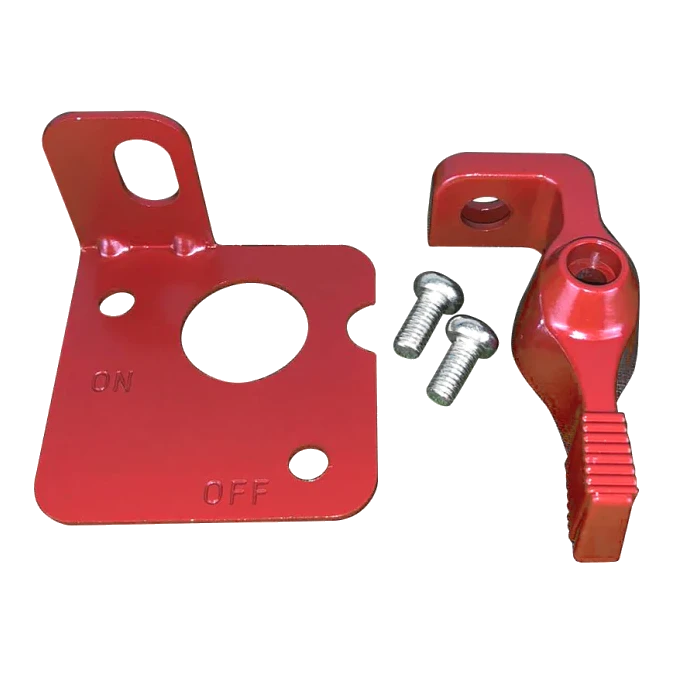Red powder-coat battery master switch lockout lever kit for KT 75907 and 75910 isolator switches