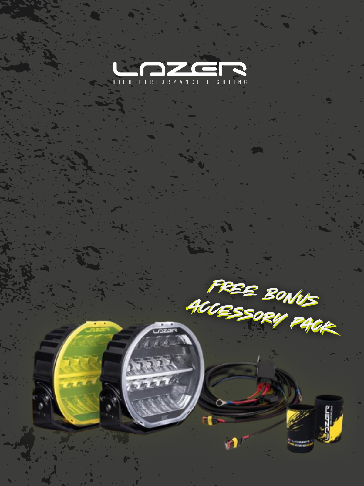 Lazer fog lights with a free bonus accessory pack on a dark background