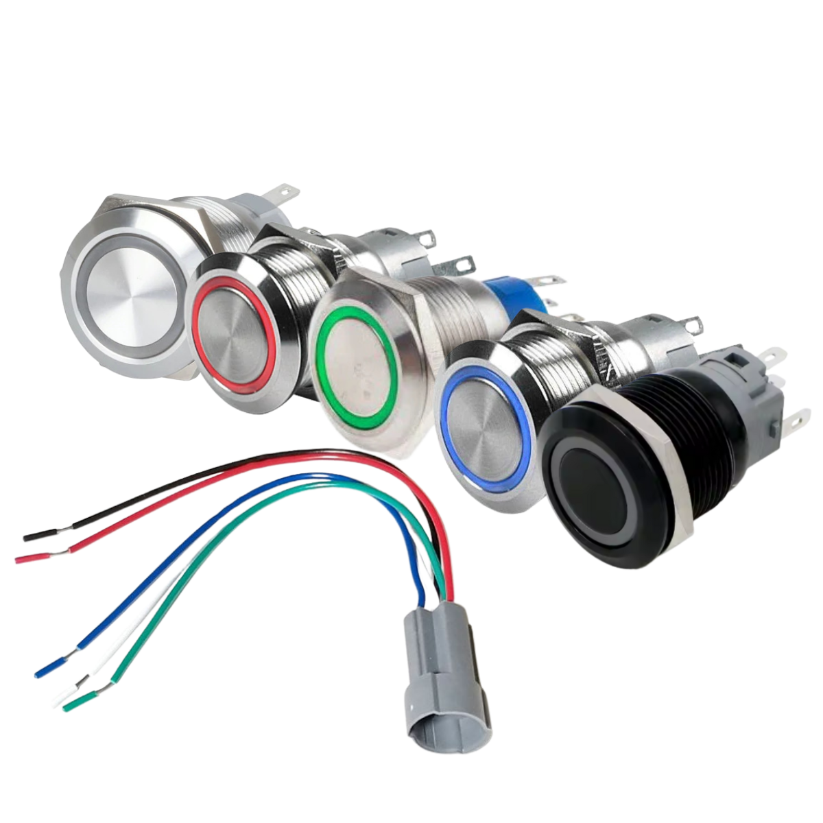 Series of Metal Push Button Switches w/LED On/Off, 19mm 5V (Harness sold separately)