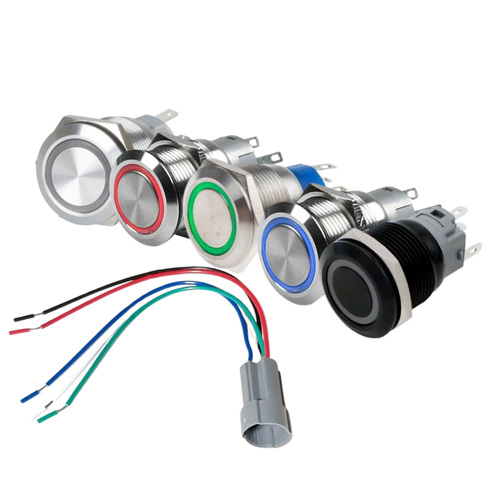Series of Metal Push Button Switches w/LED On/Off, 19mm 5V (Harness sold separately)