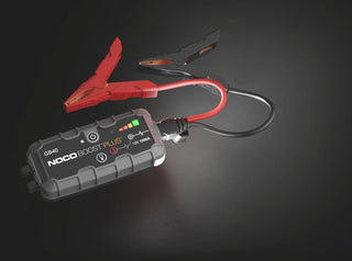 Noco 12V 1000A UltraSafe Lithium Jump Starter – jump starter with clamps and flashlight on