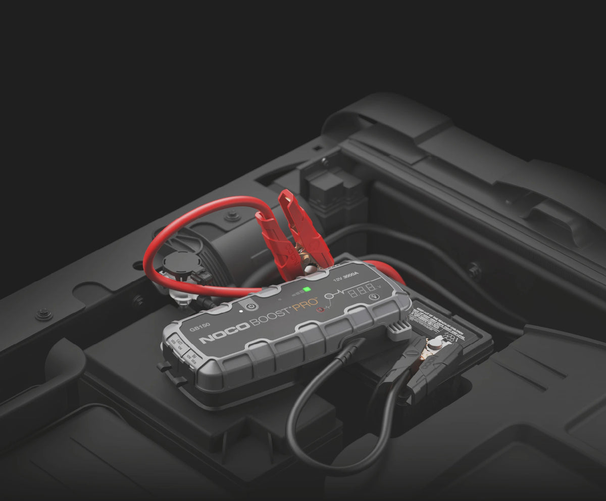 Noco 12V 3000A UltraSafe Lithium Jump Starter Boost PRO – jump starting a vehicle in the engine bay