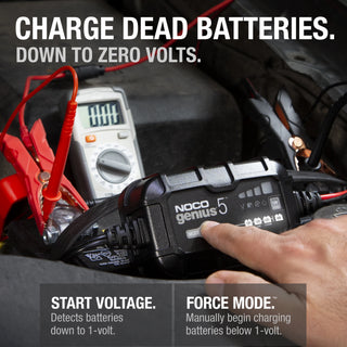 NOCO GENIUS5 6V/12V 5-Amp Smart Battery Charger – charging a dead battery down to zero volts