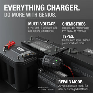 NOCO GENIUS5 6V/12V 5-Amp Smart Battery Charger – multi-voltage charging with repair and supply modes
