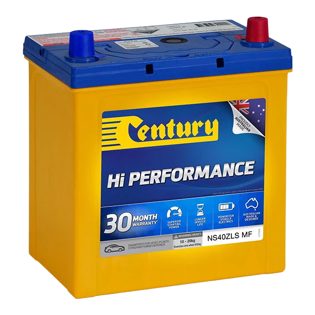 Century NS40ZLS MF 12V Hi Performance starter battery, side view showing NS40Z case profile