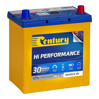 Century NS40ZLS MF 12V Hi Performance starter battery, side view showing NS40Z case profile