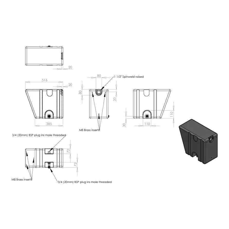 BOAB 40L Poly Ute Tray Water Tank with Tap – view 2