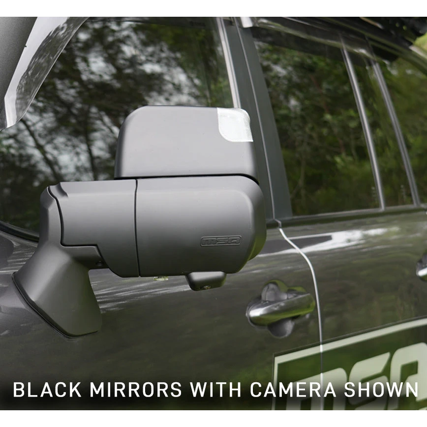 Car side mirror with built-in camera on a vehicle, surrounded by greenery – Prado 250 MSA POWER FOLD Towing Mirrors