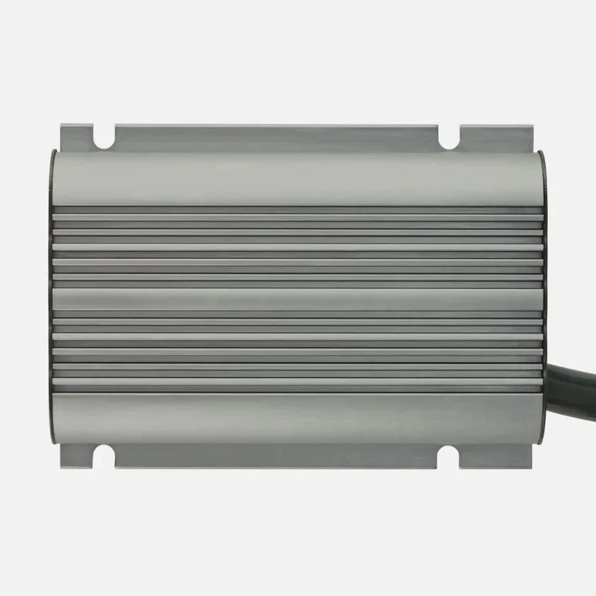 Redarc BCDC Core 25 top view showing mounting tabs and DIP switch cover