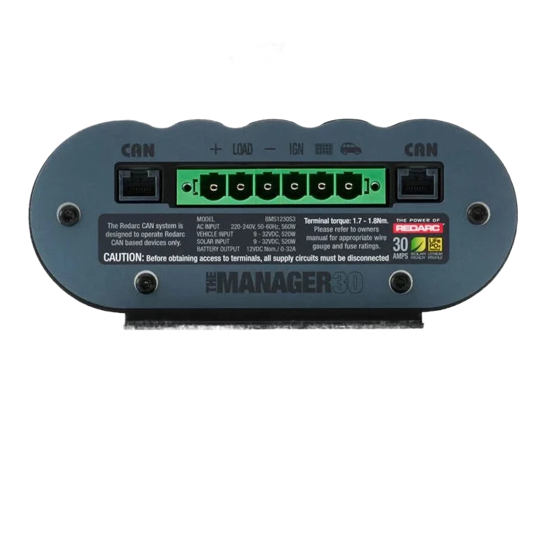 Redarc Manager30 BMS1230S3R system overview showing six integrated 12V functions