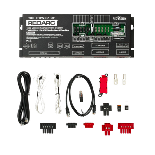 Redarc TVMS1280-DBV2 TVMS Prime Control Module internal view showing the fuse board and labelled circuit terminals