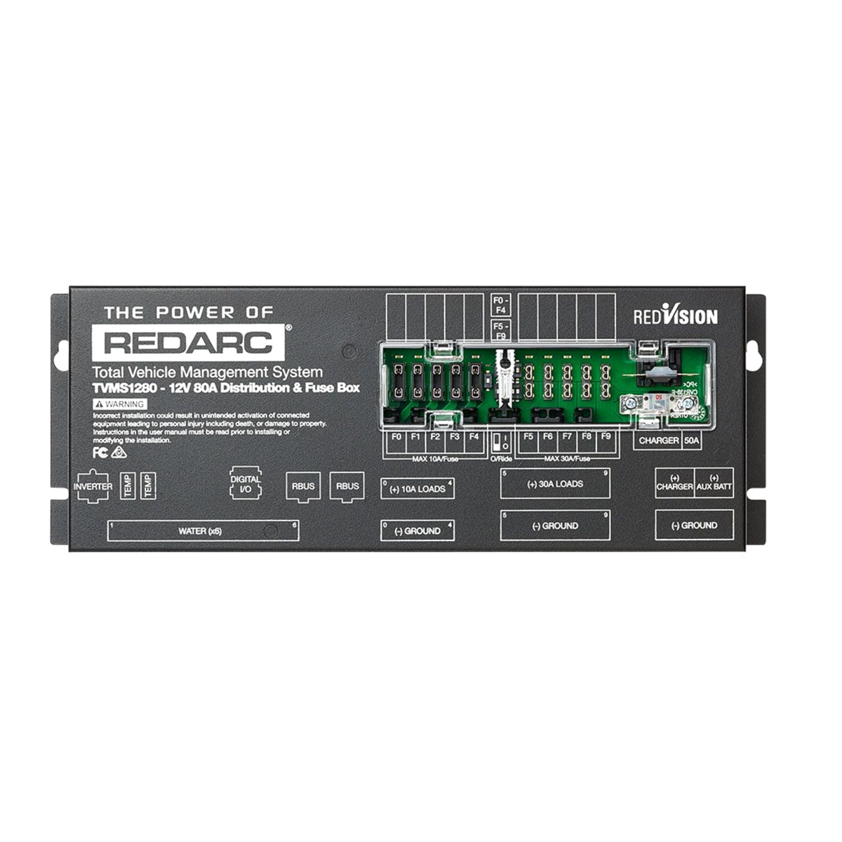 Redarc TVMS1280-DBV2 TVMS Prime Control Module side view with mounting flange visible