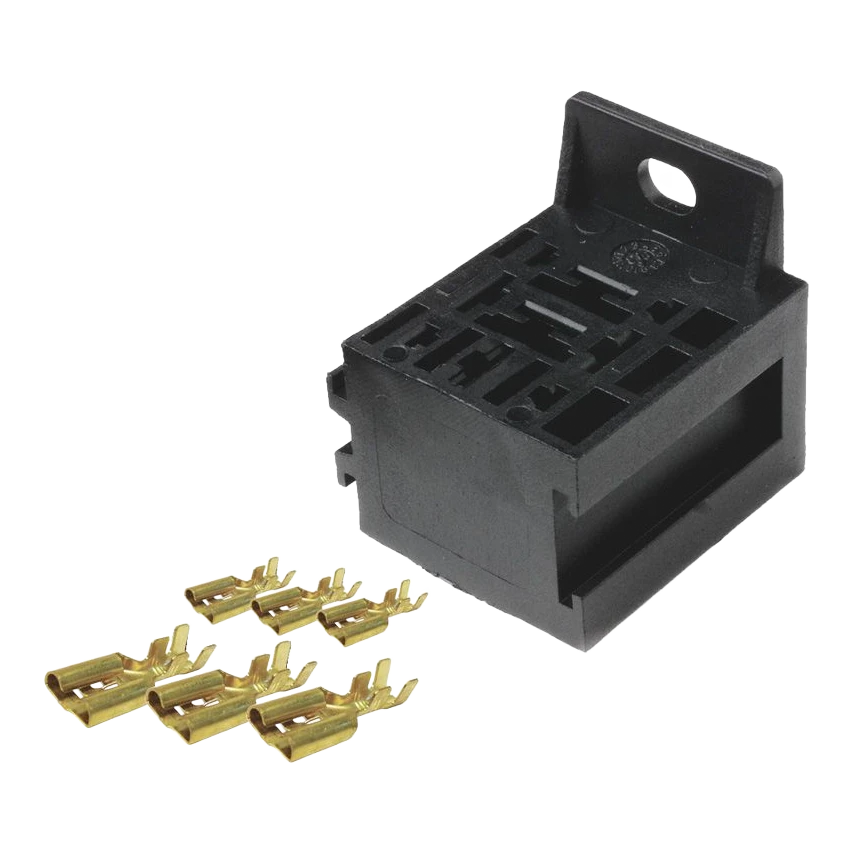 Heavy-duty mini relay socket for 60-80A 4-pin and 5-pin relays, supplied with five crimp terminals